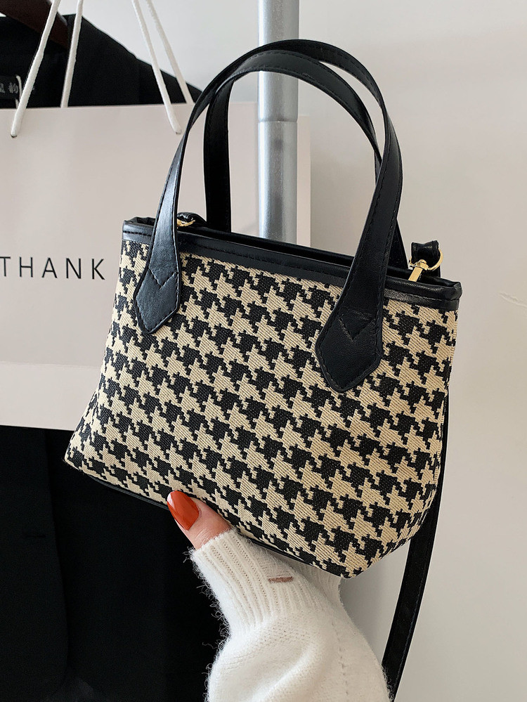 Houndstooth Pattern Top Handle Bag | SHEIN