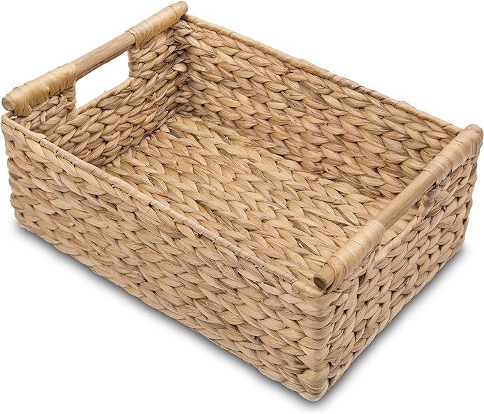 VATIMA Hyacinth Large Wicker Basket 15.5x10.8x6.2" - Rectangular, Wooden Handles, Shelf Organizer | Amazon (US)