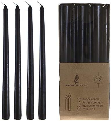 Mega Candles 12 pcs Unscented Black Taper Candle, Hand Poured Wax Candles 10 Inch x 7/8 Inch, Hom... | Amazon (US)