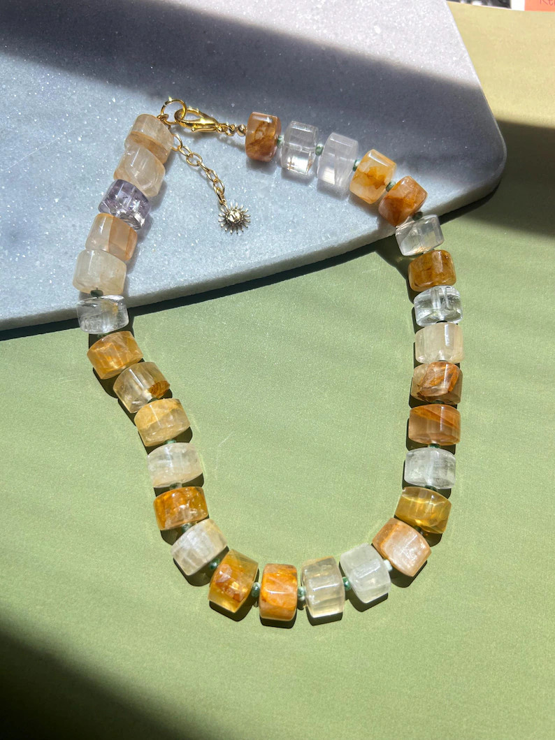 Natural Citrine Quartz Chunky Statement Necklace | 18k Gold Clasp, Green Agate Spacers - Etsy | Etsy (Global)
