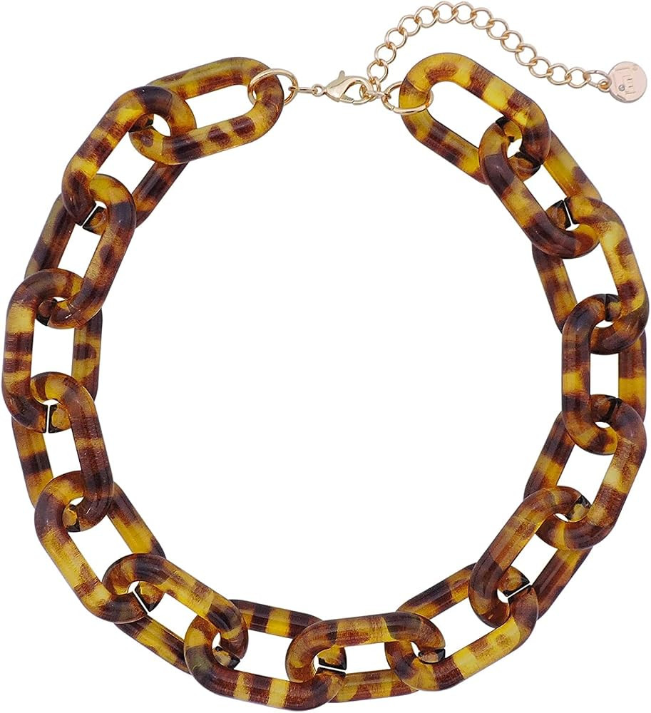 Firstmeet Chunky Acrylic Choker Oval Link Chain Cuban Necklace for Women Men | Amazon (US)
