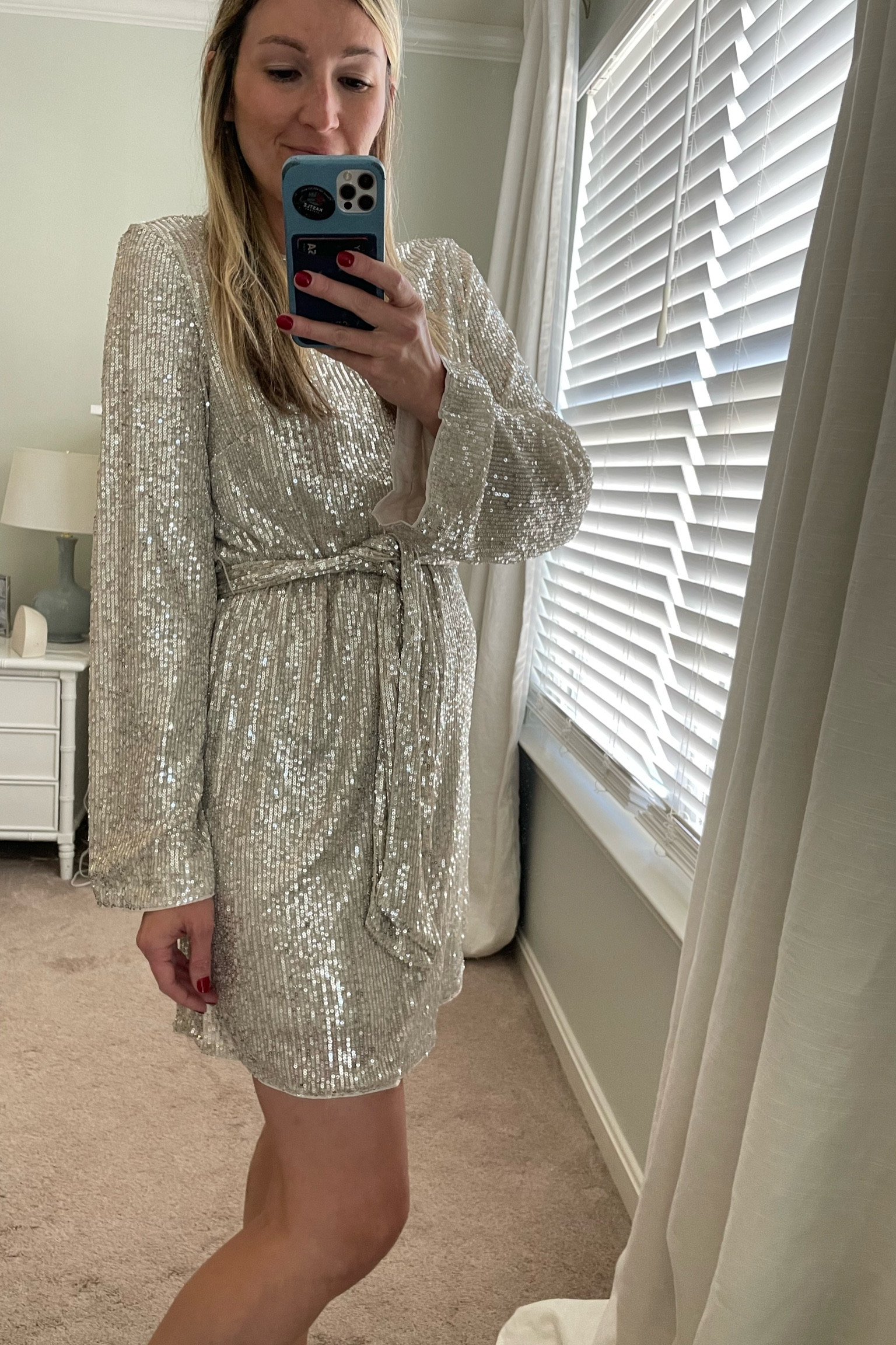 Great fit for 1st or 2nd trimester holiday parties! Scooped this up in the silver - sold out but the black is in stock. 

#pregnancy #pregnancystyle #pregnant 

#LTKSeasonal #LTKBump #LTKHoliday