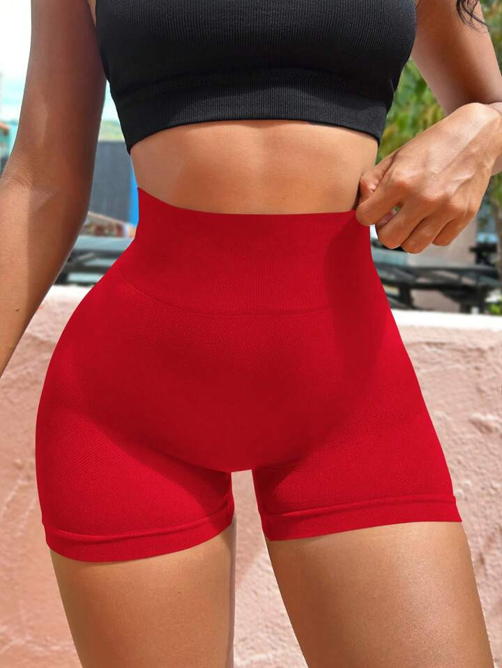 SHEIN Yoga Basic Ribbed Knit Wideband Waist Sports Shorts | SHEIN