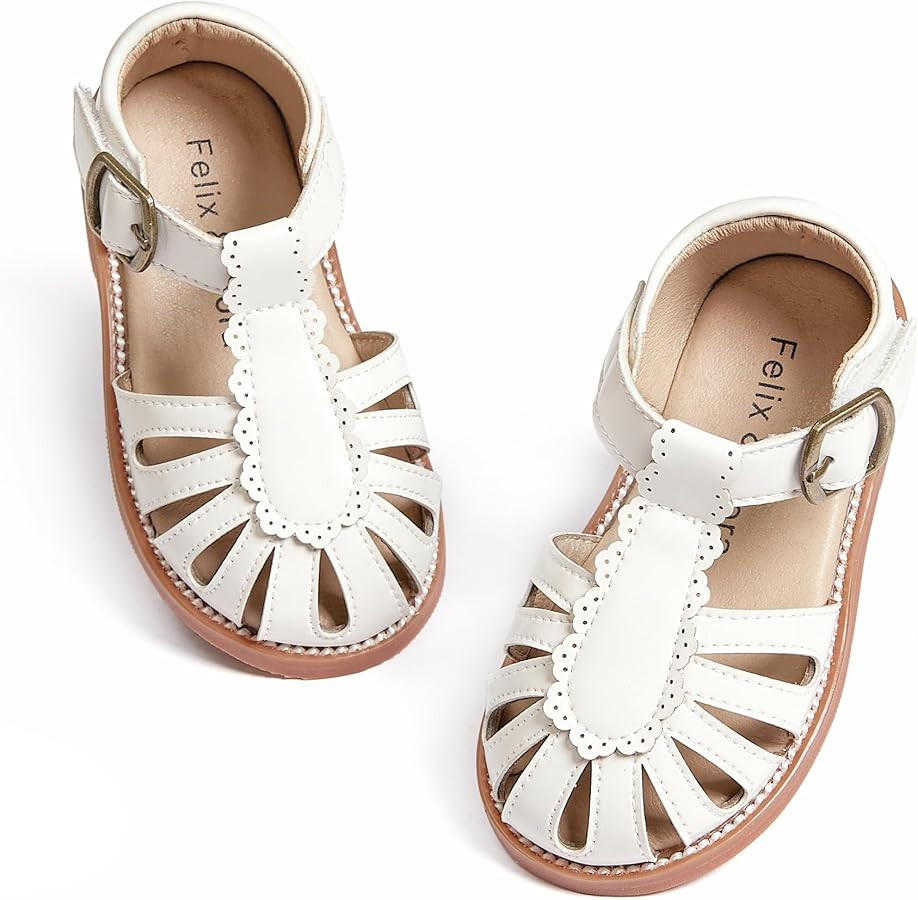 Felix & Flora Toddler Girls Sandals Soft Rubber Princess Flat Shoes Summer Flower Girl Shoes | Amazon (US)