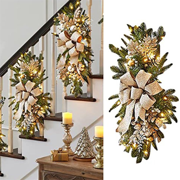 Christmas Garlands with Lights Cordless Stairway Prelit Stair Lighted Garland Ornament Holiday De... | Walmart (US)
