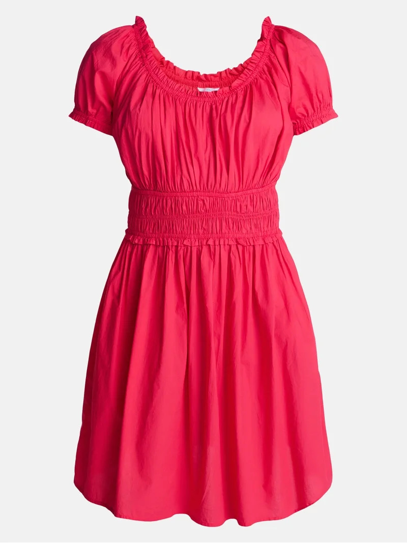 Time and Tru Women's and Women's Plus Peasant Mini Dress With Puff Sleeves, Sizes XS-4X | Walmart (US)