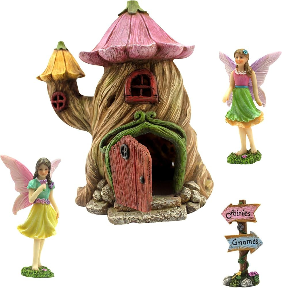 Fairy Garden House Kit with Resin Fairies & Sign, Fairy House for Outdoor Garden | Amazon (US)