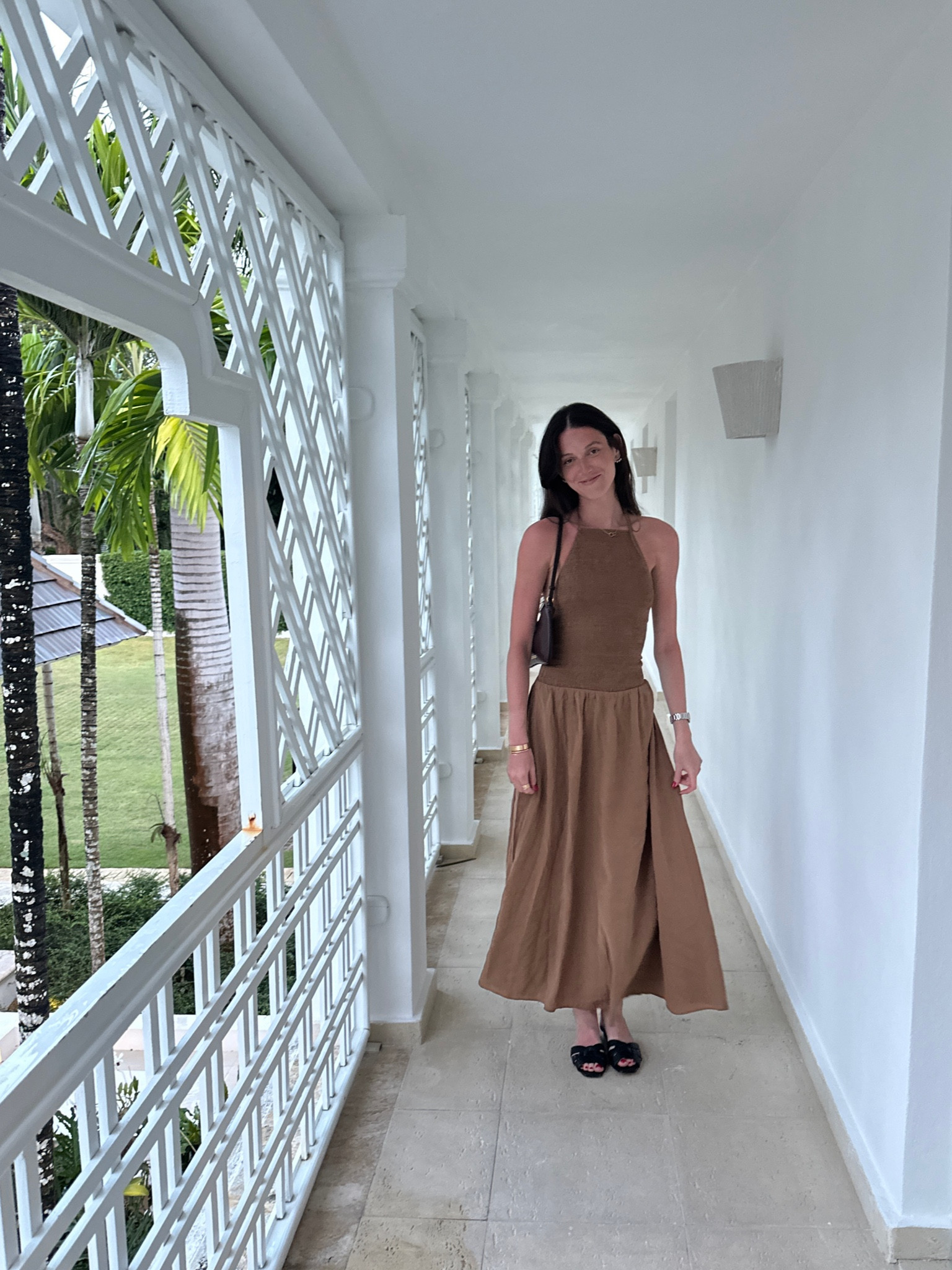 Zara brown flowy halter dress