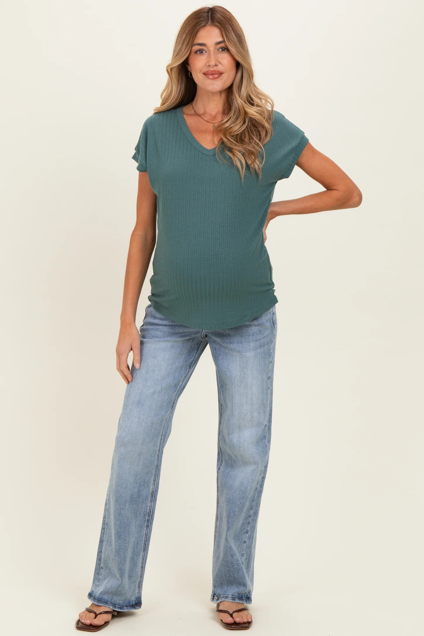 Blue Vintage Wash Slim Wide Leg Maternity Jeans | PinkBlush Maternity
