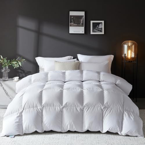 L LOVSOUL Goose Feather Down Fiber Comforter Super King Size, 100% Organic Cotton Fabric Duvet Insert,1200TC,750+Fill Power, Hotel Collection, All Season White Bedding Comforters with 8 Tabs | Amazon (US)
