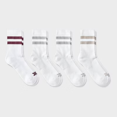Women's Cushioned Varsity 4pk Short Crew Socks - All In Motion™ White/Tan 4-10: Arch Support, K... | Target