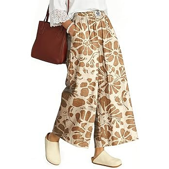 TARSE Womens Wide Leg Linen Capri Pants Summer Elastic Waist Palazzo Trousers Bottoms with Pocket... | Amazon (US)