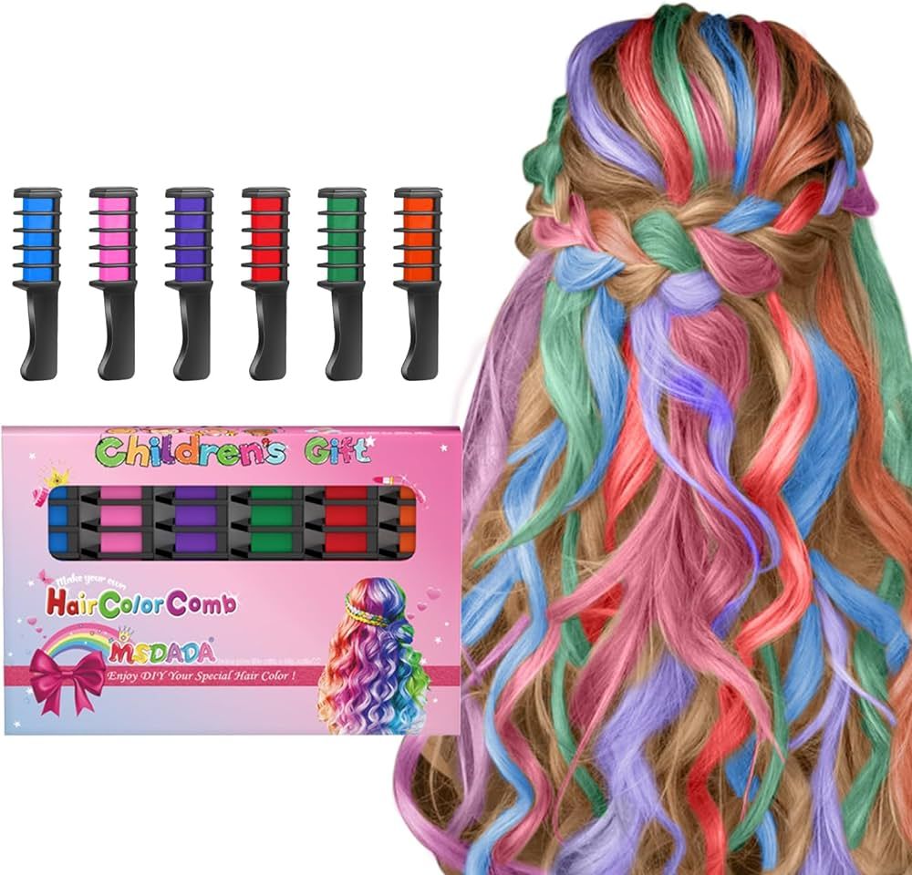 New Hair Chalk Comb Temporary Hair Color Dye for Girls Kids, Washable Hair Chalk for Girls Age 4 ... | Amazon (US)