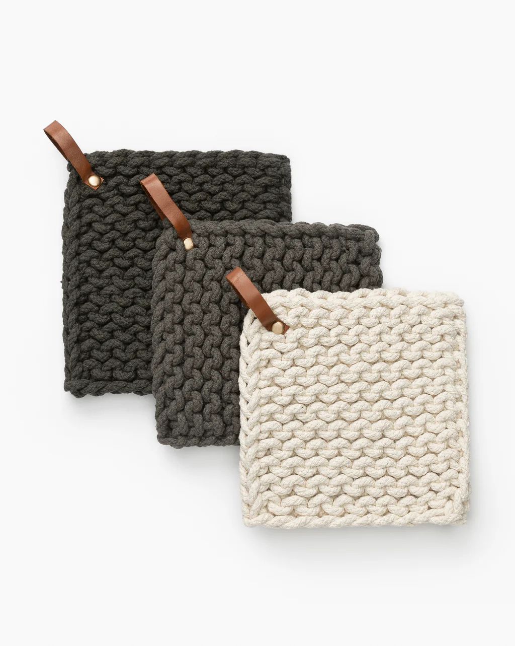 Leather Handled Crochet Pot Holder (Set of 3) | McGee & Co. (US)