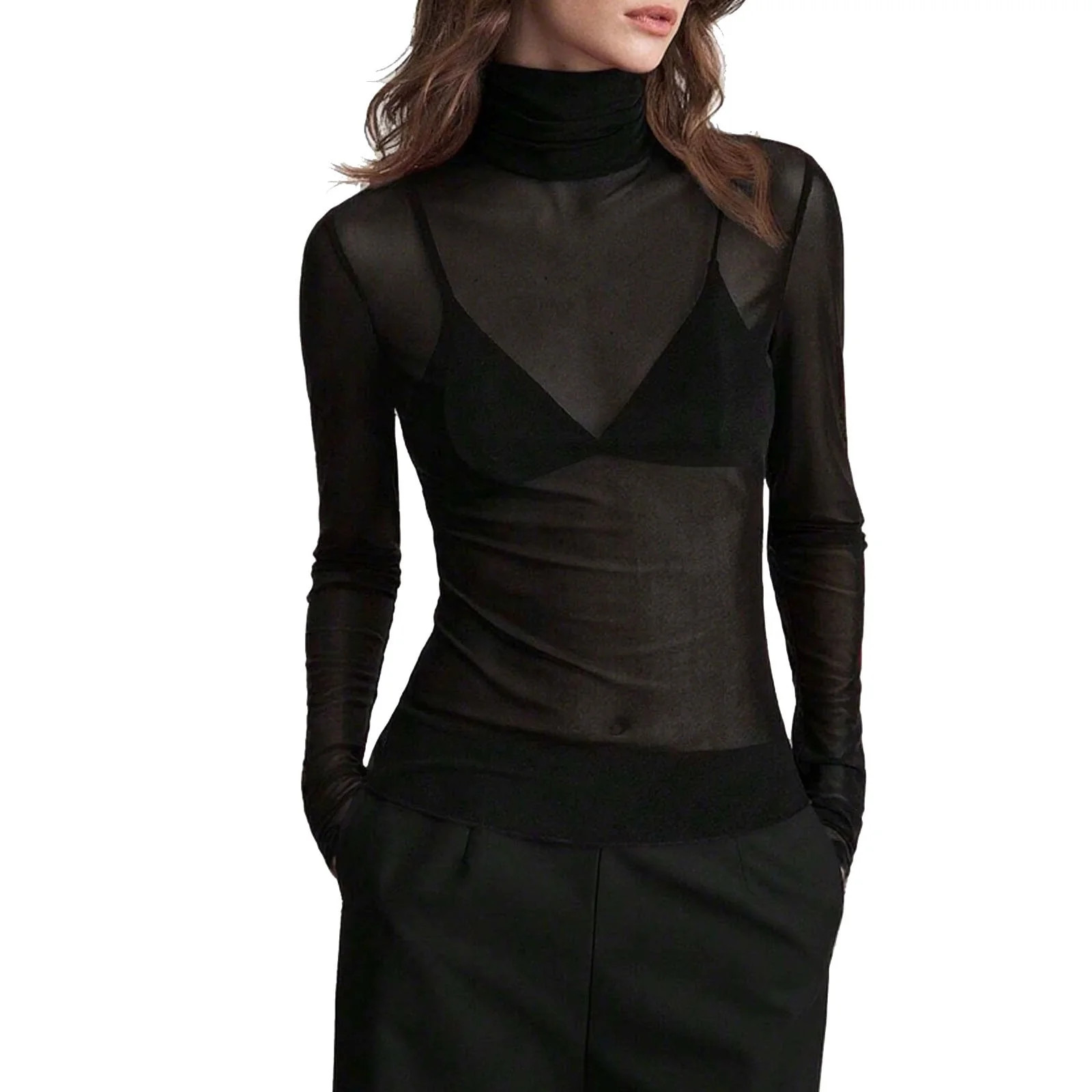 Ounisa Women Floral Lace Top Half-high Collar Bottom Shirt Sexy Long Sleeves Casual Dressy Shirt ... | Walmart (US)