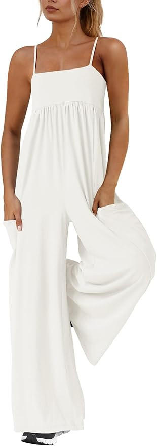 Yanekop Womens Overalls Loose Fit One Piece Jumpsuits Wide Leg Jumpsuits Spaghetti Strap Summer J... | Amazon (US)
