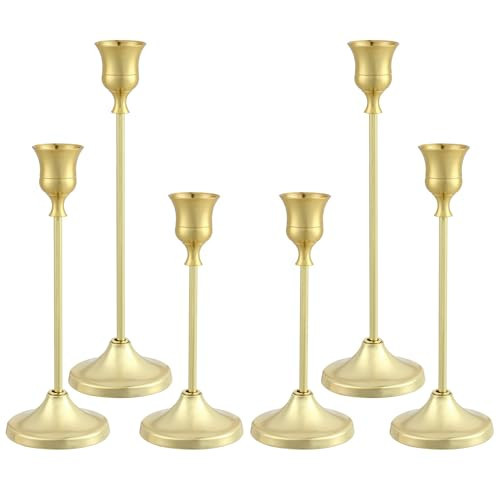 Tunyet Candlestick Holders 6PCS, Metal Taper Candle Holder, Gold Candle Holders for Pillar Candles, Candle Holder for Wedding Fireplace Mantel Housewarming Gift | Amazon (US)