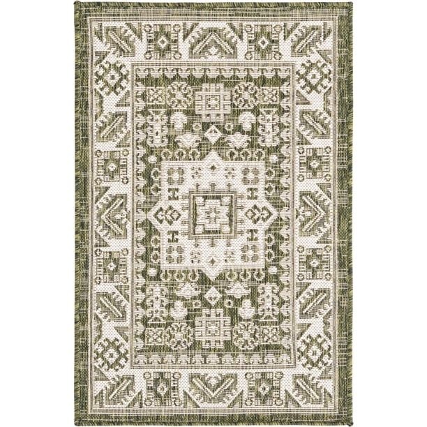 Rugs.com Outdoor Aztec Collection Rug – 2' x 3' Green Flatweave Rug Perfect For Living Rooms, L... | Walmart (US)