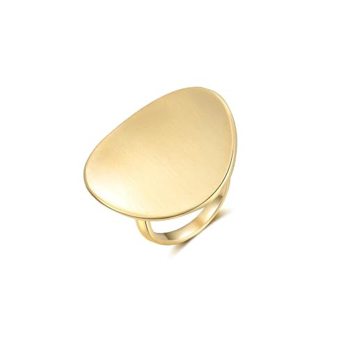 dnswez Gold Rings for Women, Fashion Chunky Signet Statement Rings Gold Plated Band Ring Wide Metal Round Rings Cocktail Costume Jewelry Christmas Gifts for Her (Geometric Round, 9) | Amazon (US)