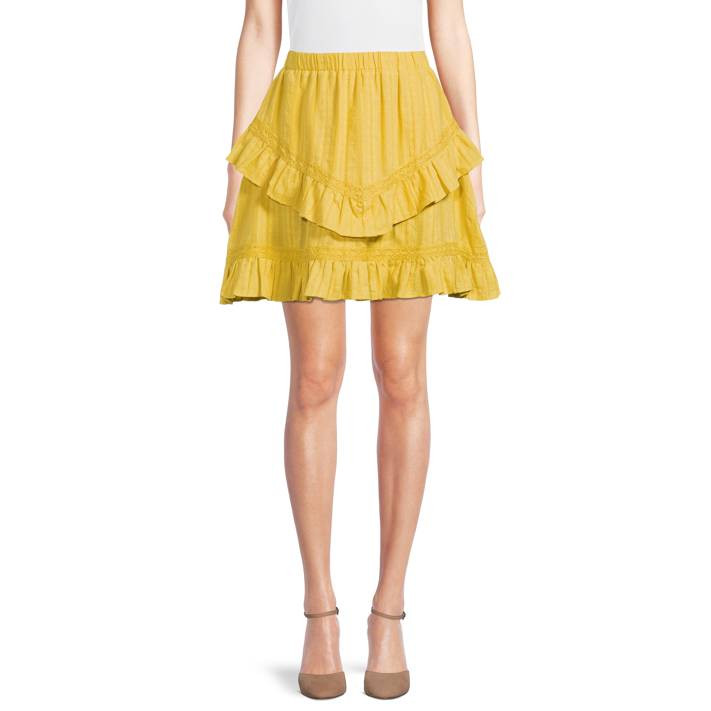 Time and Tru Women’s Lace Inset Tiered Mini Skirt - Walmart.com | Walmart (US)