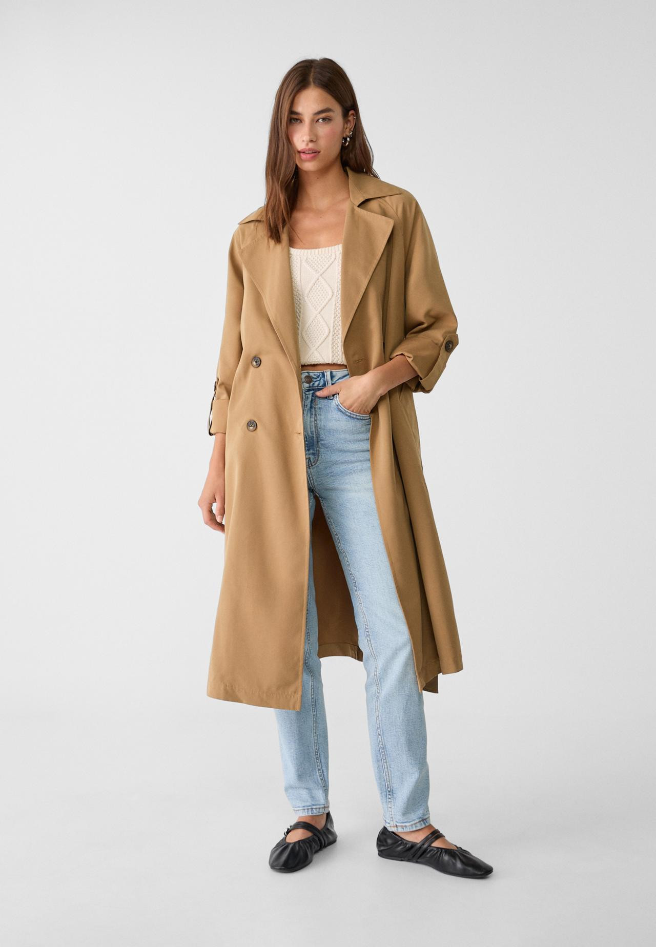 Long flowing trench coat | Stradivarius (UK)