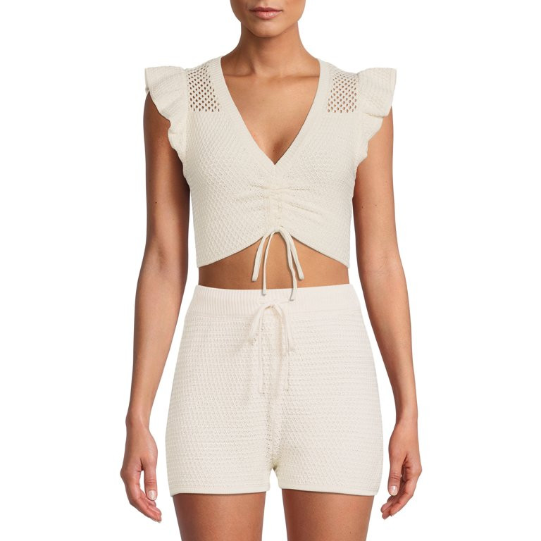 Madden NYC Juniors' Flutter Crochet Top - Walmart.com | Walmart (US)