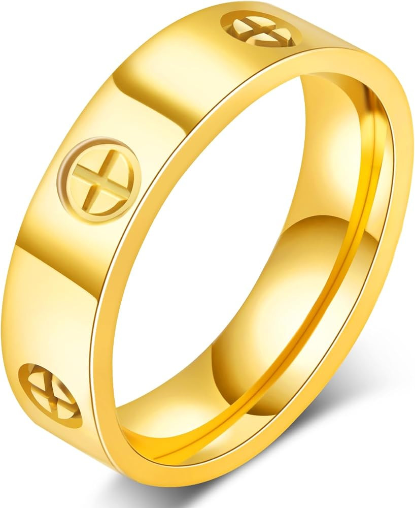 Love Ring 18k Gold Silver Rings ：Friendship Ring With Screw Design Inlay Cubic Zirconia Stainle... | Amazon (US)