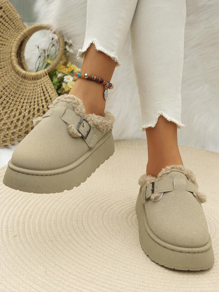 Women's Buckle Closure Warm Faux Fur Lining Thick Sole Vintage Winter Snow Boots | SHEIN