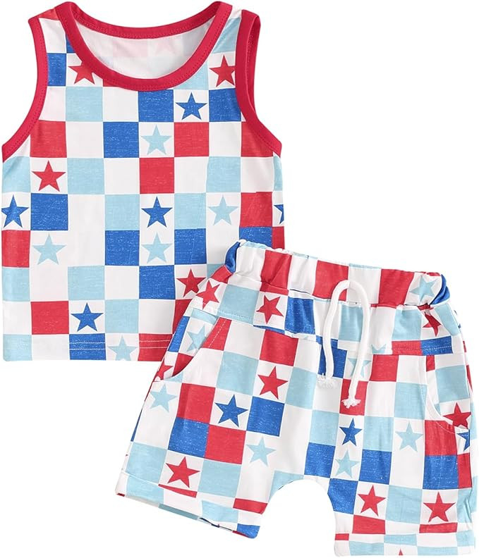 4th Of July Toddler Boy Outfit Letter Print Sleeveless Tank Top Shorts Set Infant Summer Clothes ... | Amazon (US)