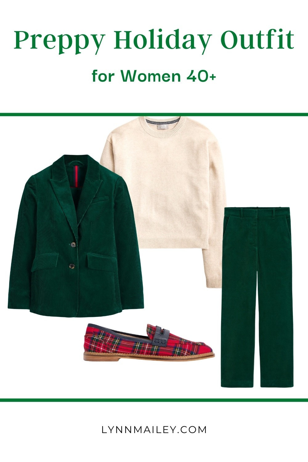 Green corduroy + plaid loafers = festive preppy look. 

#LTKOver40 #LTKHoliday #LTKParties