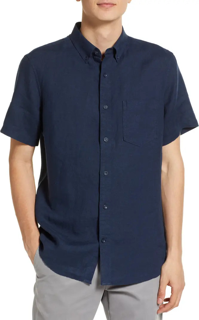 Solid Linen Short Sleeve Button-Down Shirt | Nordstrom