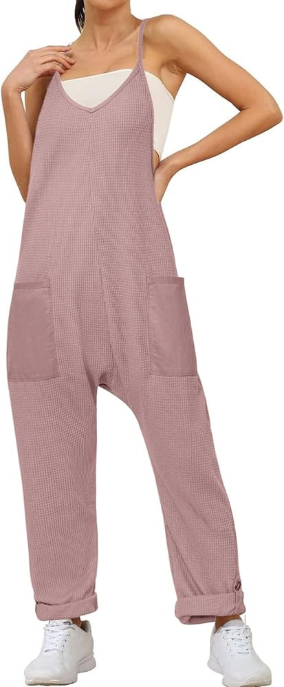 Glamaker Women's Casual Jumpsuits Waffle Knit Overalls Baggy One Piece Sleeveless Loose Fit Mater... | Amazon (US)