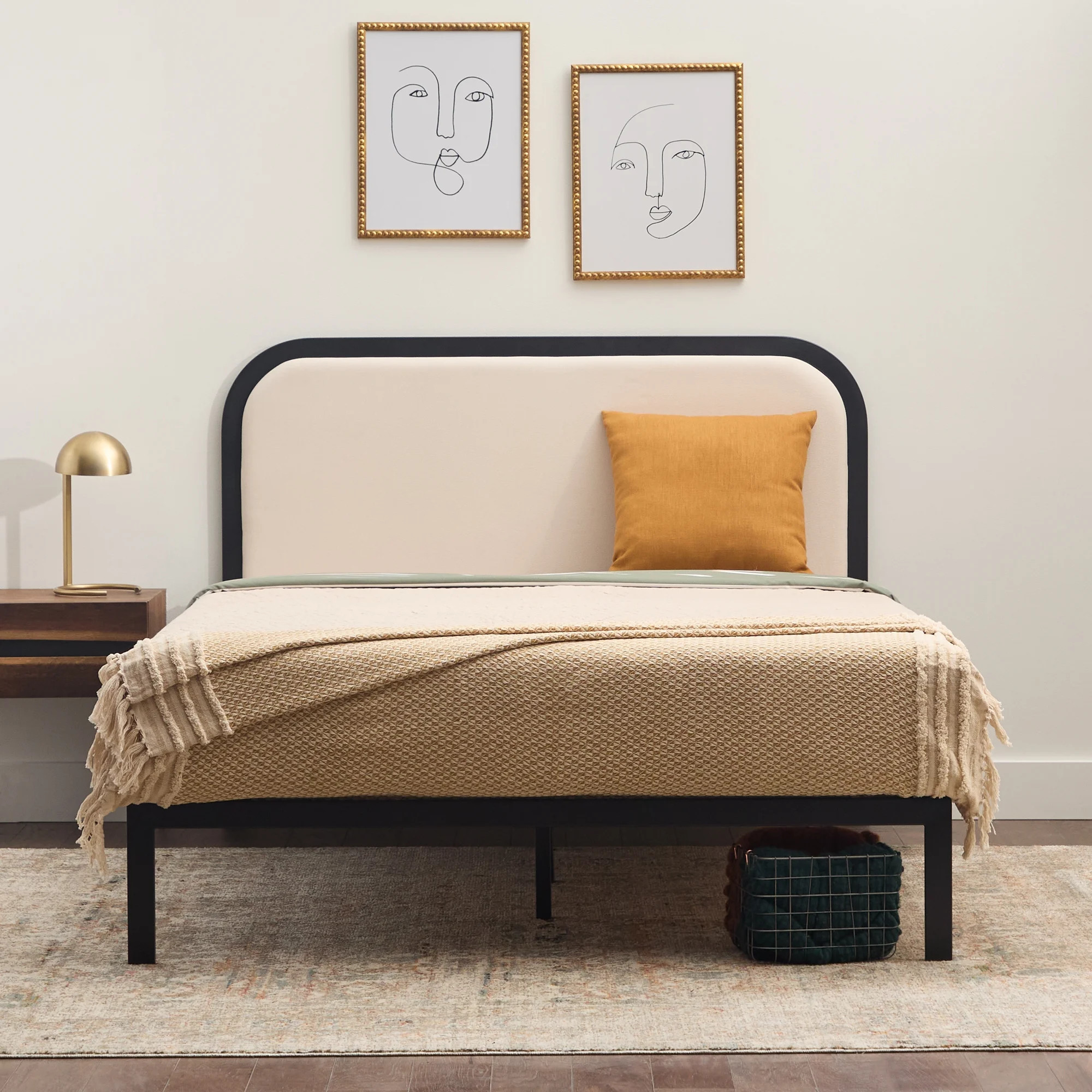 Rest Haven Salem Metal Platform Bed with Rounded Upholstered Headboard, King, Cream | Walmart (US)