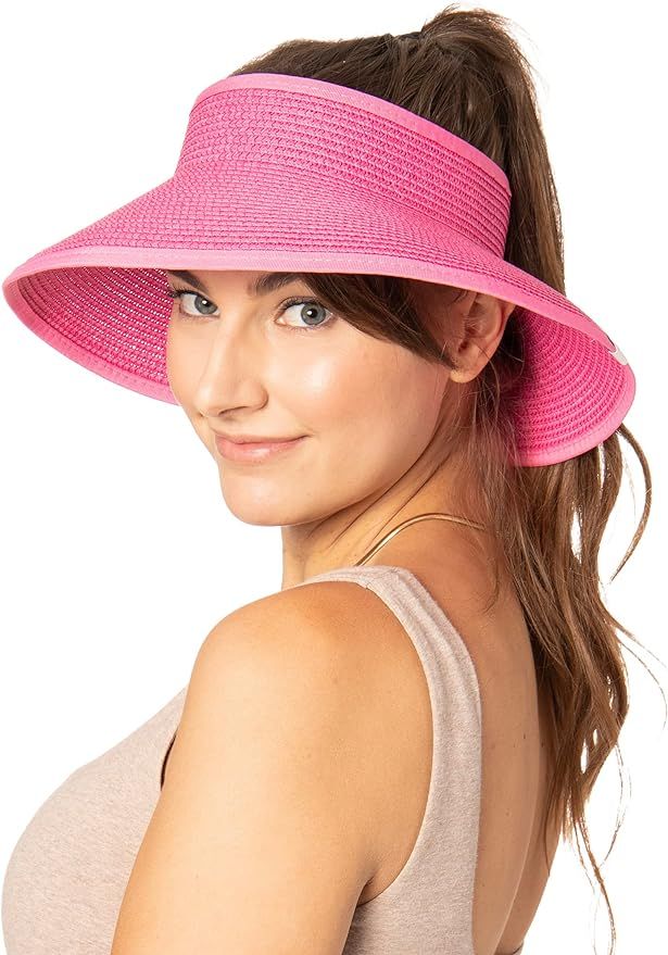 Ocean Pacific Beach Roll Up Straw Sun Hat Visor for Women, Sun Protection UPF 50 | Amazon (US)