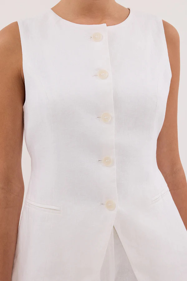 ALESSIA WHITE LINEN VEST | DISSH