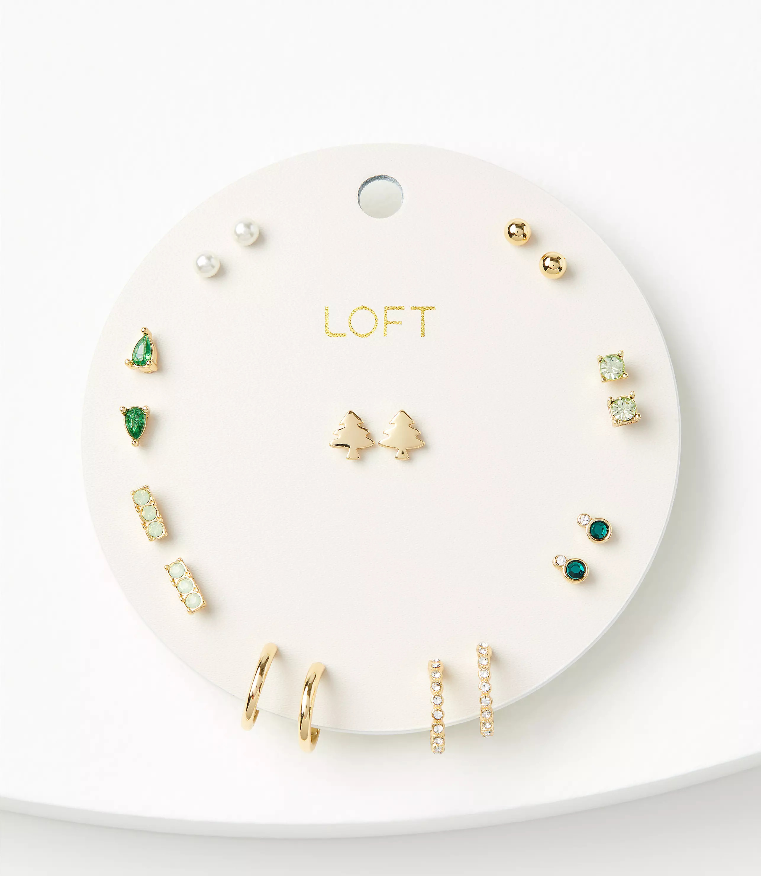 Pearlized Holiday Tree Stud Earring Set | LOFT