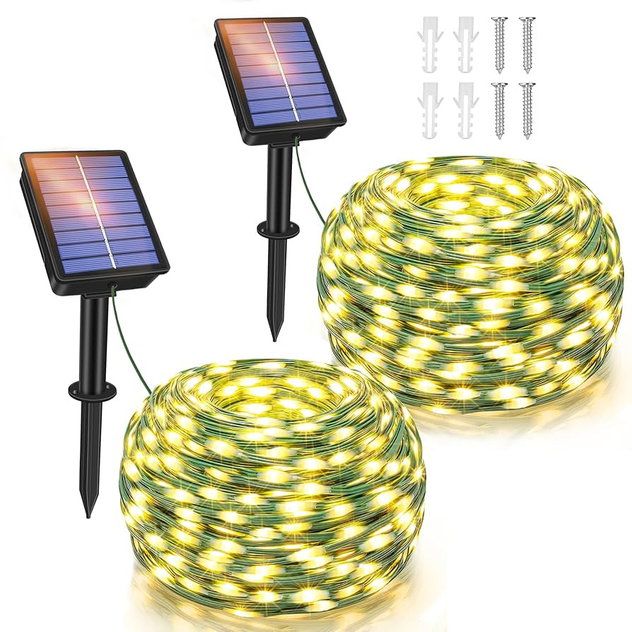 Ollny Solar String Lights Outdoor, 2 Pack Total 80FT 240LED Solar String Lights, 8 Modes IP67 Wat... | Amazon (US)