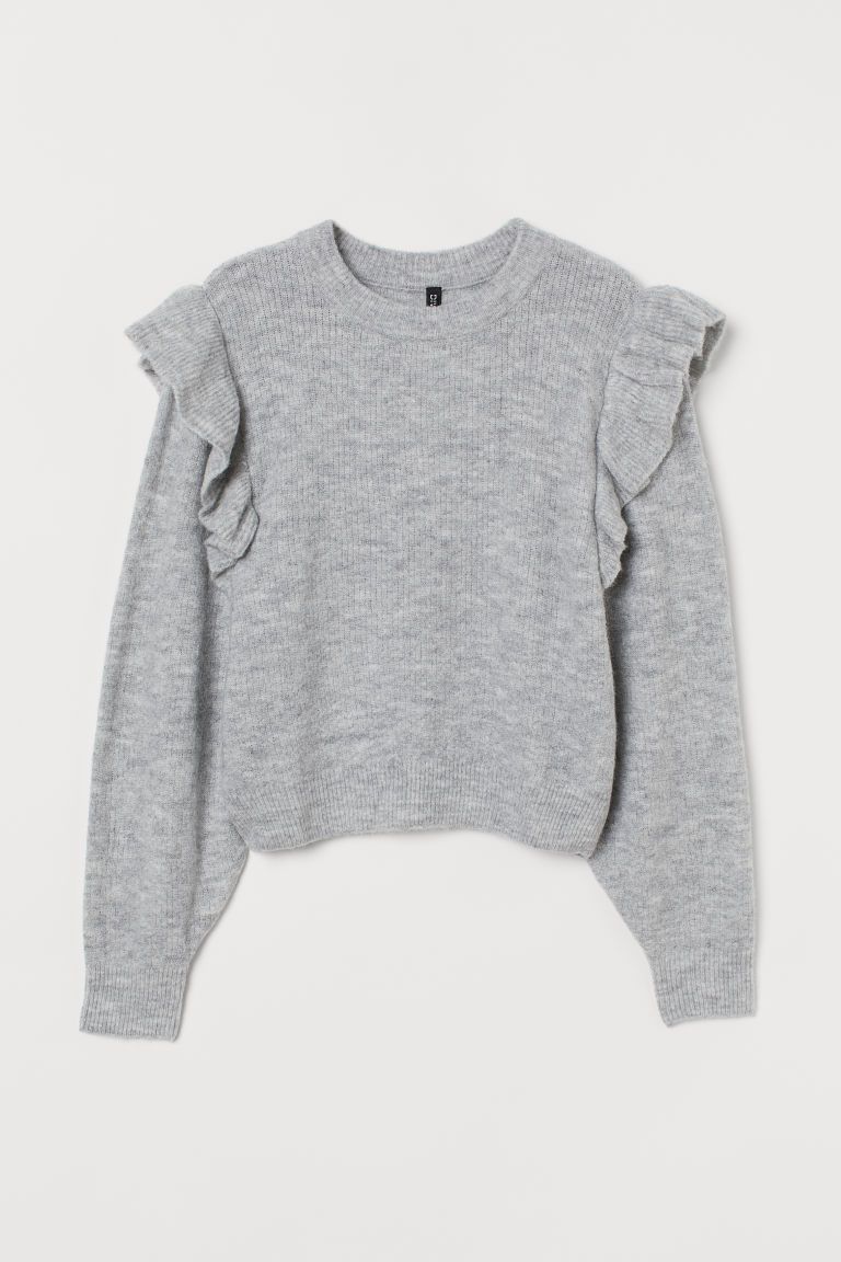 H & M - Flounce-trimmed Sweater - Gray | H&M (US + CA)