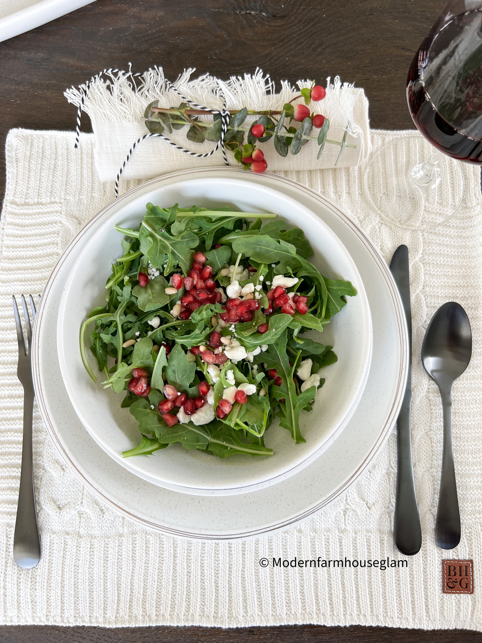 Christmas holiday tablescape at modern farmhouse glam. Christmas plates, holiday plates, salad bowl, black silverware, napkins, wine glasses, placemats cableknit, sweater, chunky placemat and runner kitchen dining room seasonal  Better Homes & Gardens Walmart Christmas Eve entertaining 

#LTKhome #LTKHoliday #LTKSeasonal