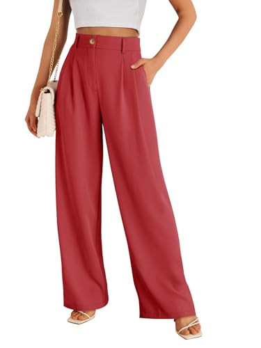 LILLUSORY Wide Leg Dress Work Pants Womens Palazzo Flowy 2026 Summer Spring High Waisted Professional Business Casual Office Interview Travel Outfit Wear Trousers Dressy Slacks Red | Amazon (US)