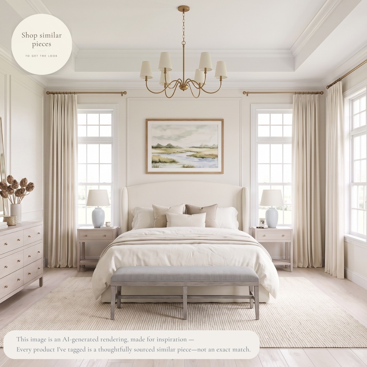 Soft layers, warm wood, and beautiful natural light never go out of style. This bedroom was designed to feel calm, timeless, and welcoming—the kind of space that helps you slow down at the end of the day. I've thoughtfully sourced similar pieces to help you bring the same relaxed, coastal-inspired look into your own home. 🤍

AI-generated design concept for inspiration • Tagged products are thoughtfully sourced similar pieces, not exact matches • Affiliate links may be used. As an Amazon Associate, I earn from qualifying purchases.

#LTKHome

#LTKHome