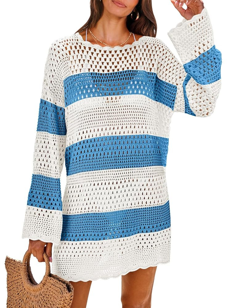 ANRABESS Women Swimsuit Crochet Swim Cover Up 2025 Summer Bathing Suit Swimwear Mesh Knit Beach D... | Amazon (US)