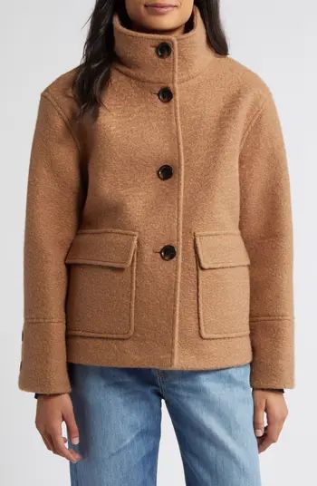 Stand Collar Pressed Bouclé Jacket | Nordstrom