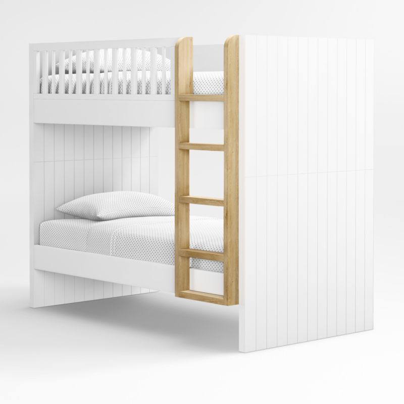 Finn White Wood Kids Bunk Bed with Oak Wood Ladder | Crate & Kids | Crate & Barrel