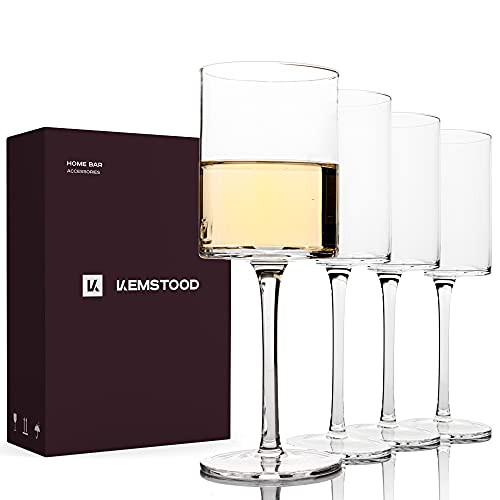 Square Wine Glasses Set of 4 with Stem (14 oz) - Modern Unique Large Wine Glasses for Red & White Wine - Flat Bottom Wine Glasses - Anniversary, Birthday Gifts for Men - Wine Lover Gifts for Women | Amazon (US)