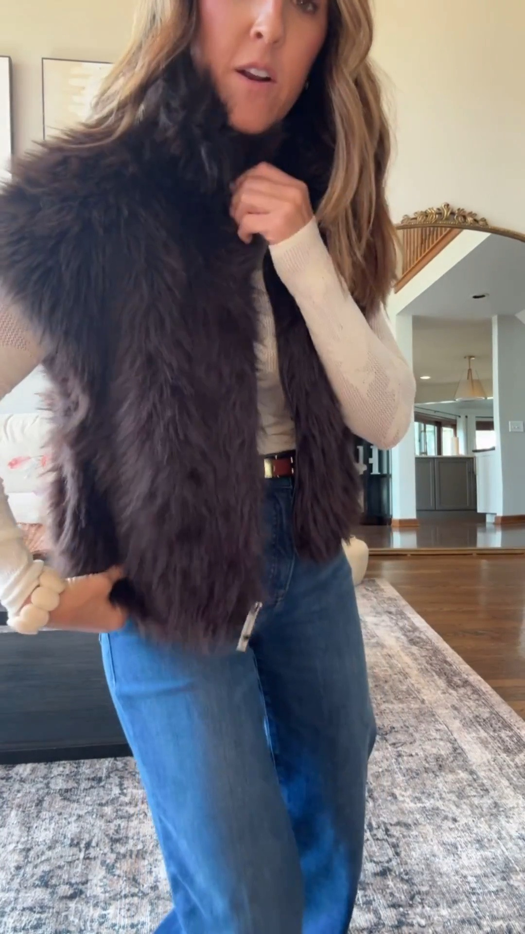 XS faux fur vest. 2 color ways. Love the little cap sleeve style.

#LTKSeasonal #LTKOver40