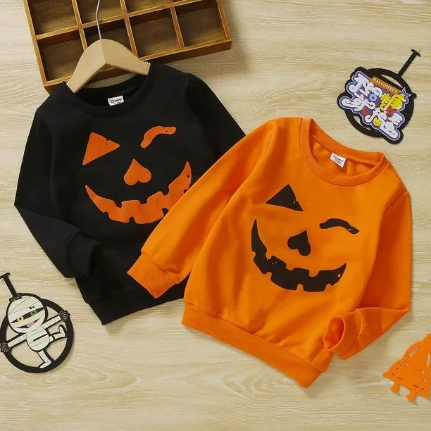 PatPat Halloween Clothes Toddler Boys Girls Sweatshirt Hoodies, Pumpkin Face Kids Pullover T Shir... | Walmart (US)
