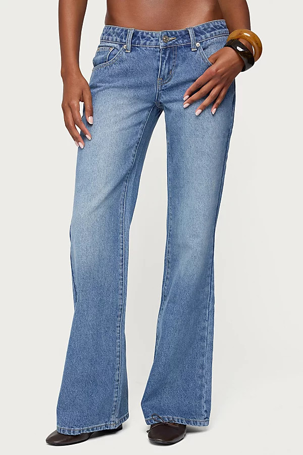 Edikted Kiarah Low Rise Flared Jeans in Blue/Washed, Women's at Urban Outfitters | Urban Outfitters (US and RoW)