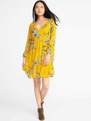 Old Navy Womens Tassel-Tie Boho Swing Dress For Women Yellow Floral Size L | Old Navy US
