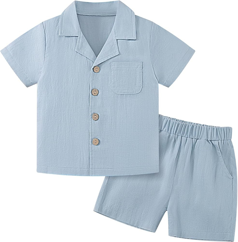 Weixinbuy Baby Boy Clothes Set Toddler Summer Outfit Cotton Linen Short Sleeve T-Shirt Top Pocket... | Amazon (US)